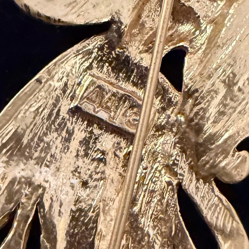 Vintage Gold Angel Wing Pendant Brooch with Opal-Like Inlay AAI